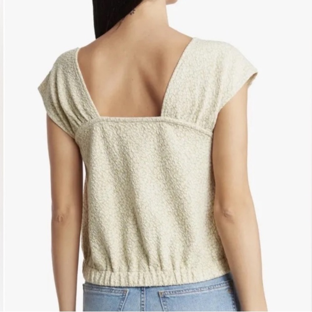 Madewell Floral Jacquard Knit Green Button Front Top Cap Sleeve Floral Blouse - Picture 5 of 17